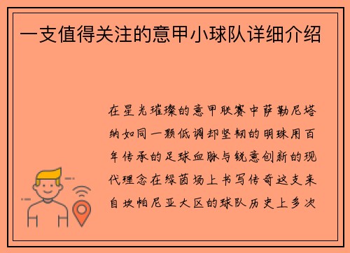 一支值得关注的意甲小球队详细介绍